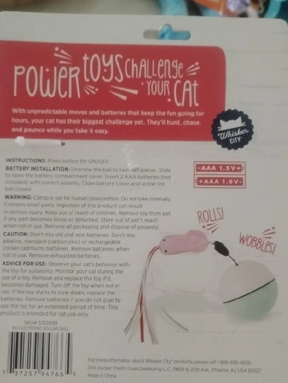 Whisker City Interactive Cat Motion Toy with Catnip - Pink & Mint